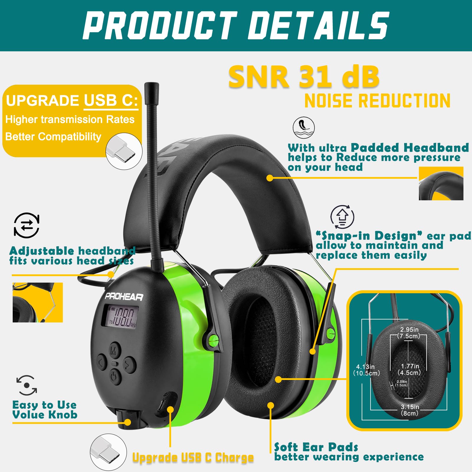 PROHEAR 033 31dB SNR noise protection reduces ambient noise exposure.