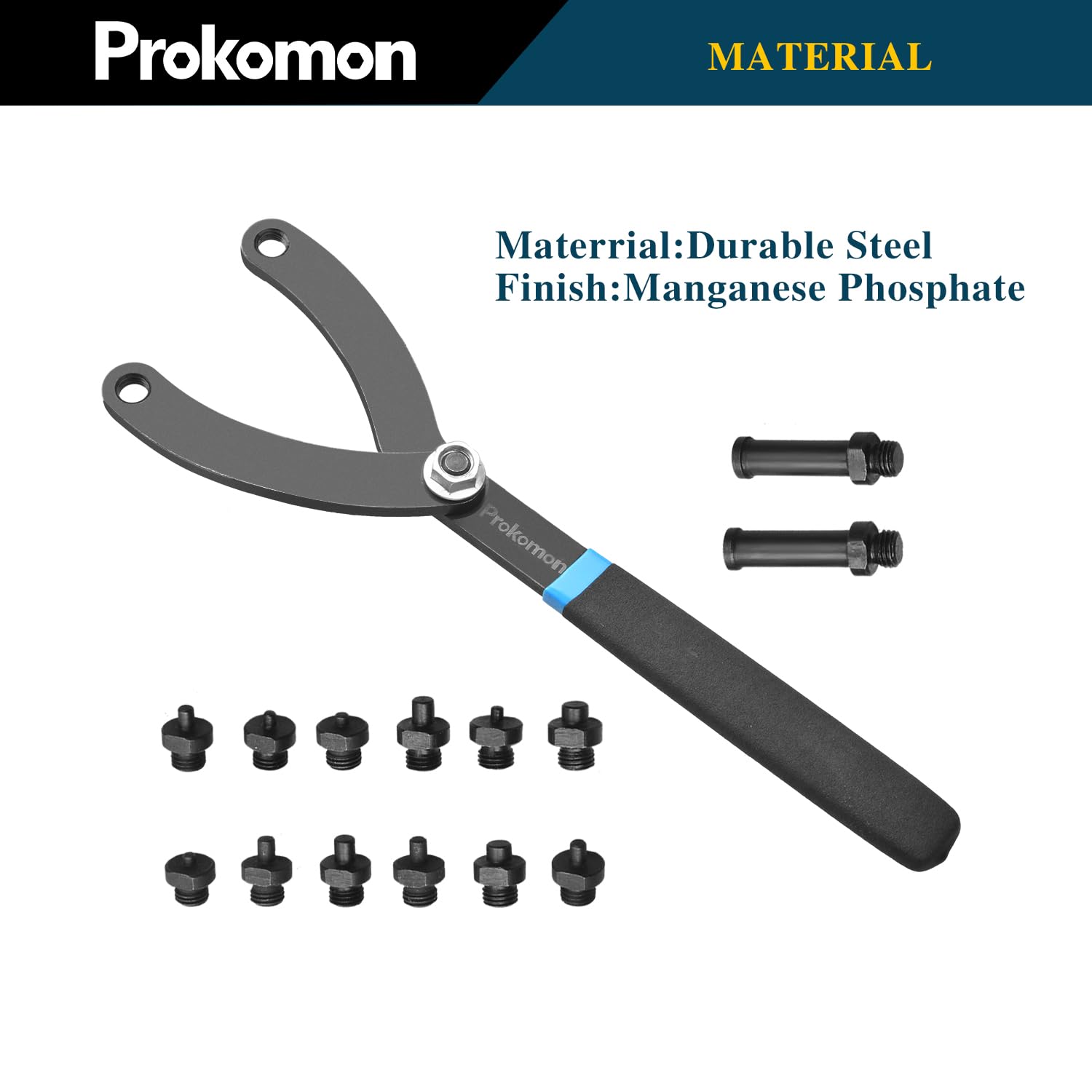 Prokomon interchangeable-pins-assembly enables quick sizing changes during repairs.