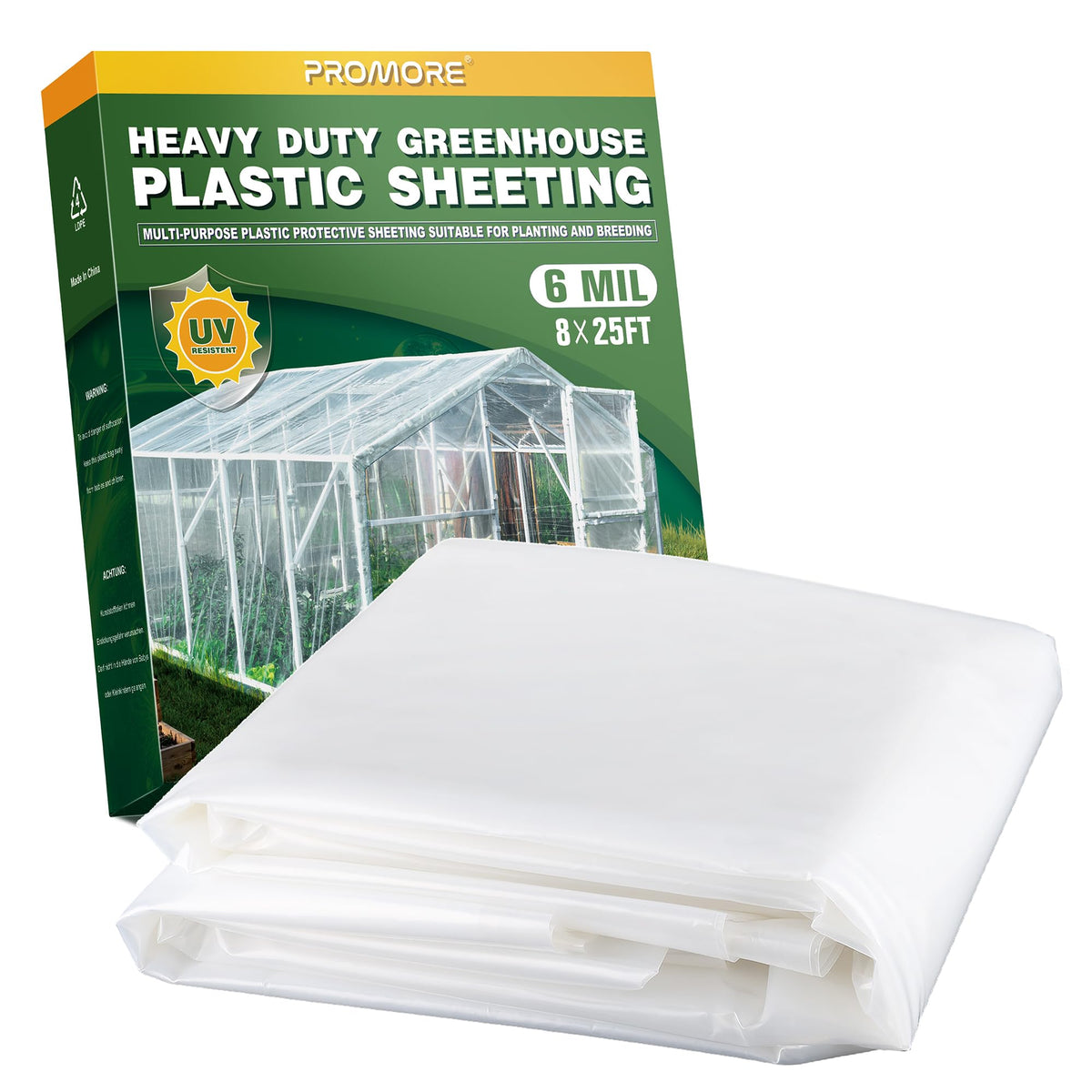 PROMORE 6 Mil greenhouse plastic sheeting—clear view for bright, diffused light in the grow space.