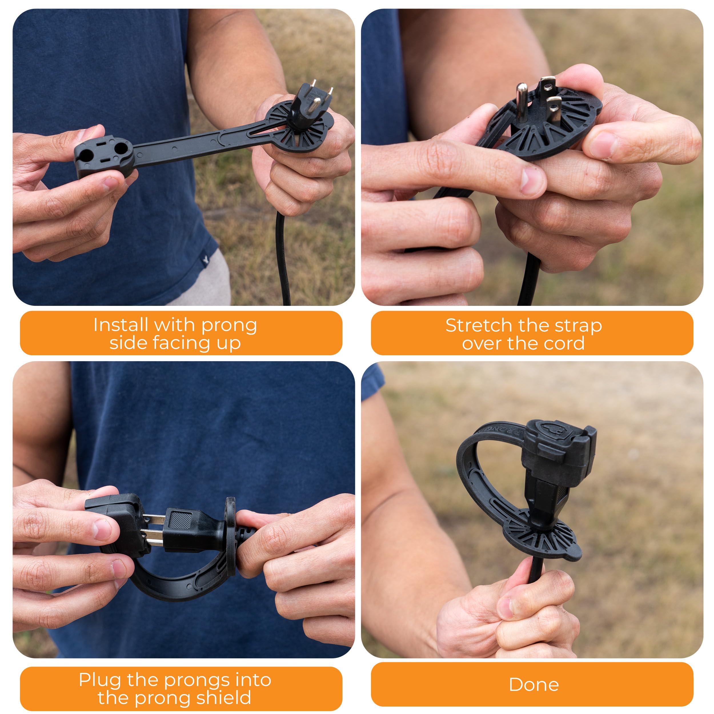 Prong Shield crush-proof guard keeps prongs safe in tough job-site conditions.