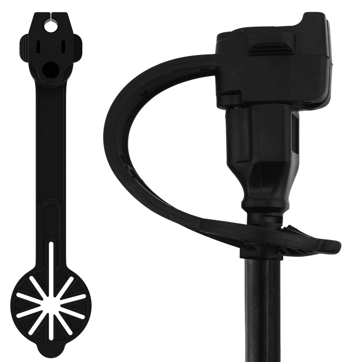 Prong Shield weatherproof plug cover shields 120V plugs from rain and dust.