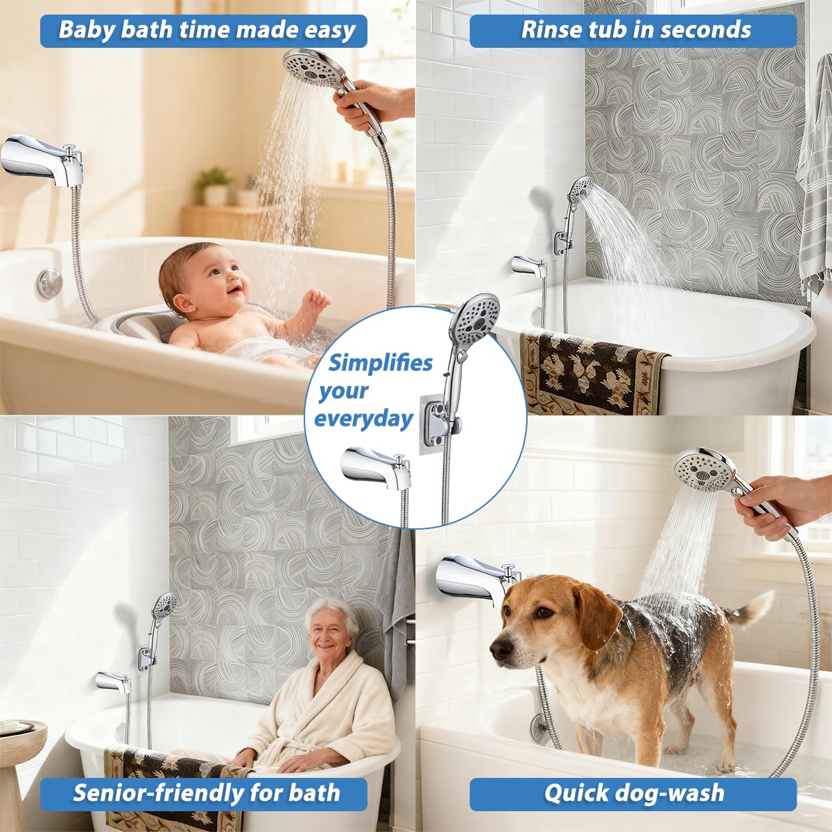 PROOX on/off pause switch on handheld shower for quick water control.