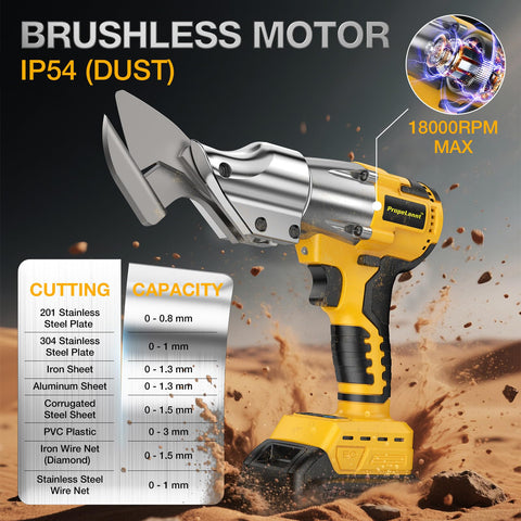 Propelannt cordless metal shears with LED light improve precision in dim spaces.