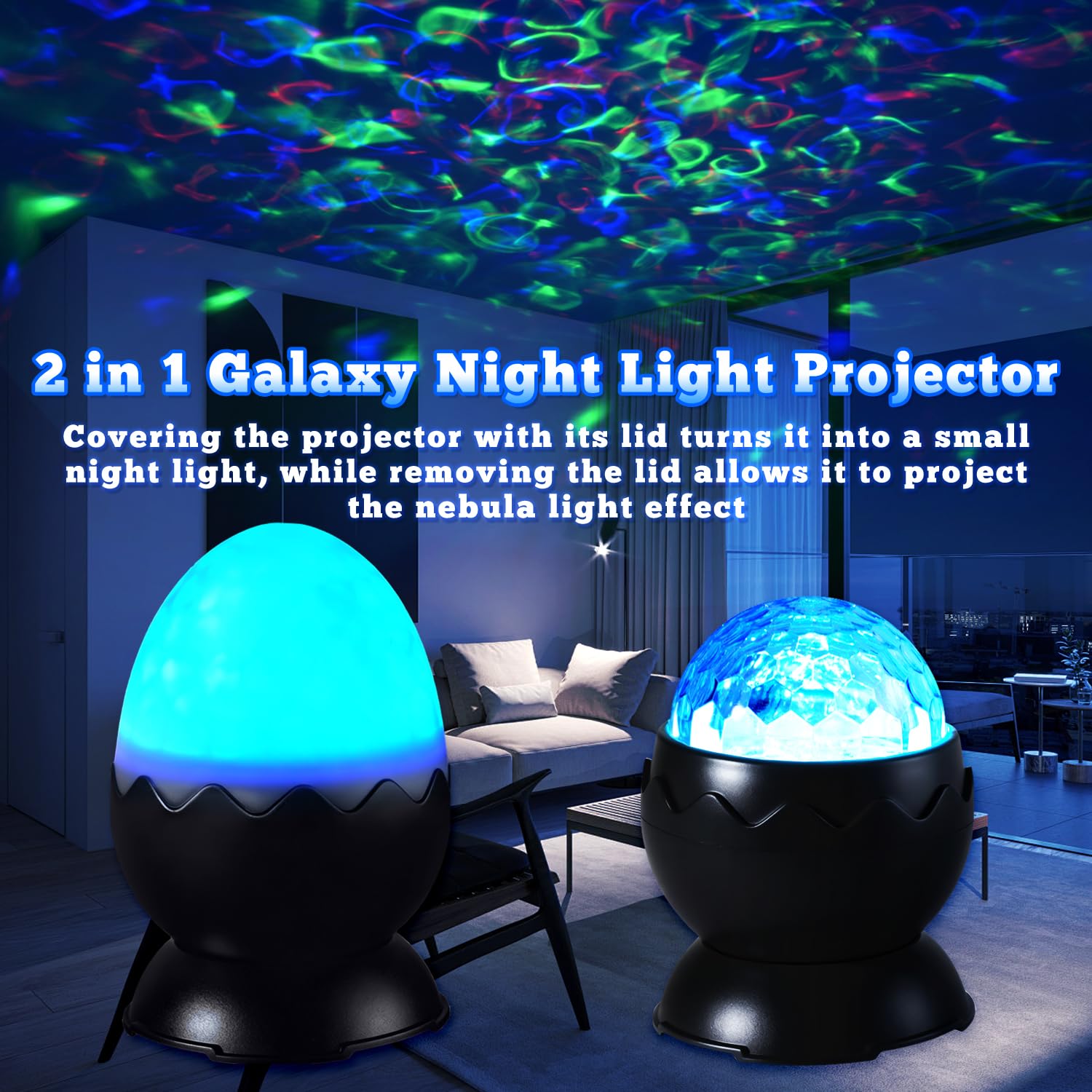 Proran Galaxy Projector ceiling projection lights the room with stars.