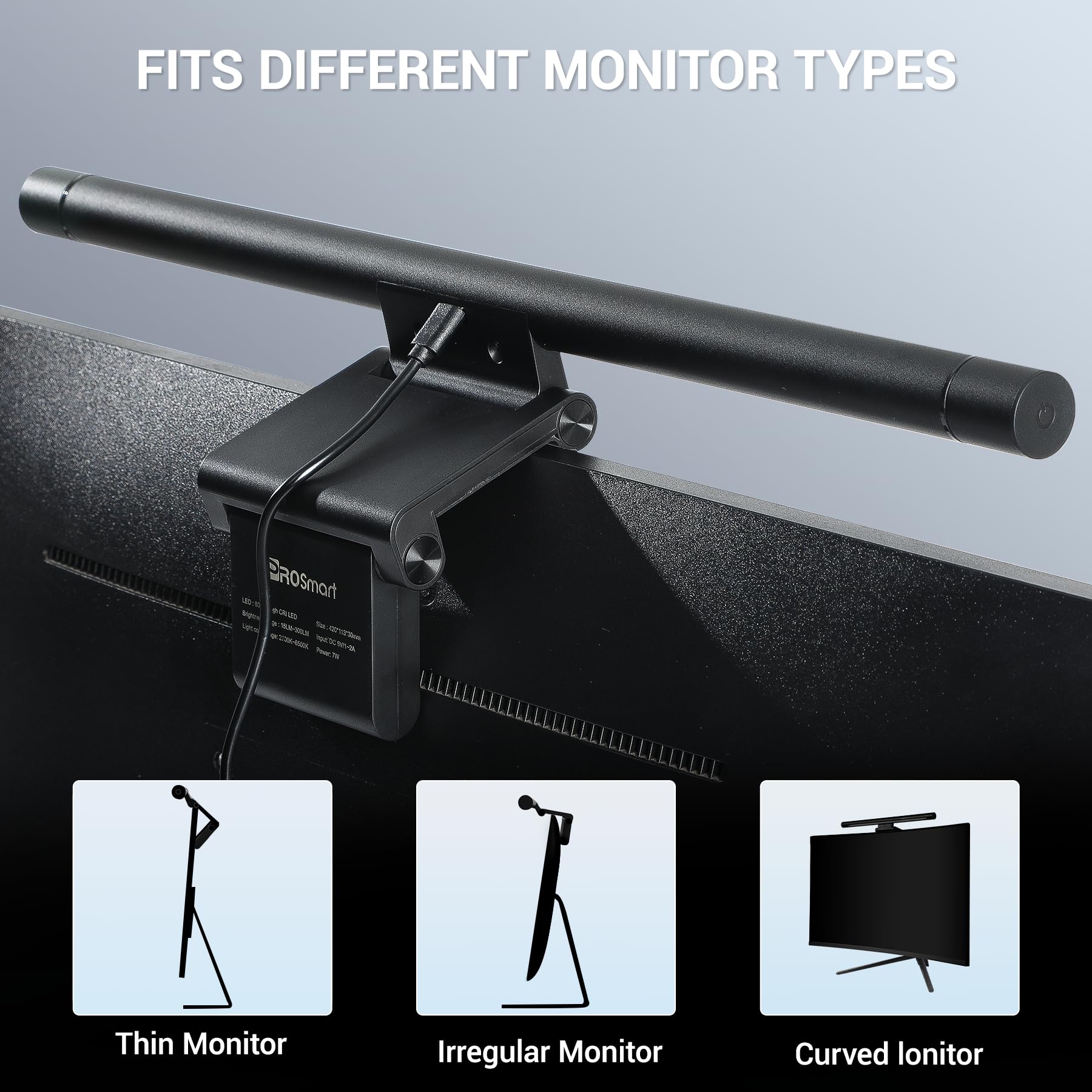 PROSmart clip-on light fits curved or flat monitors without screws