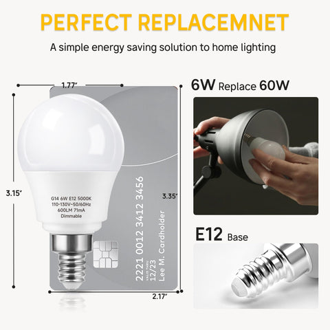 Closeup of Prosperbiz E12 dimmable globe bulb showing glass and base.