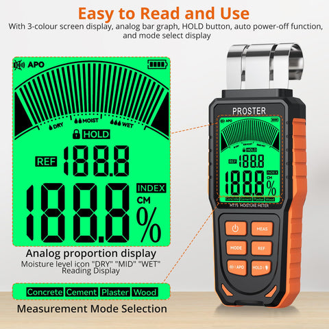 Proster three-color backlight display indicating moisture levels