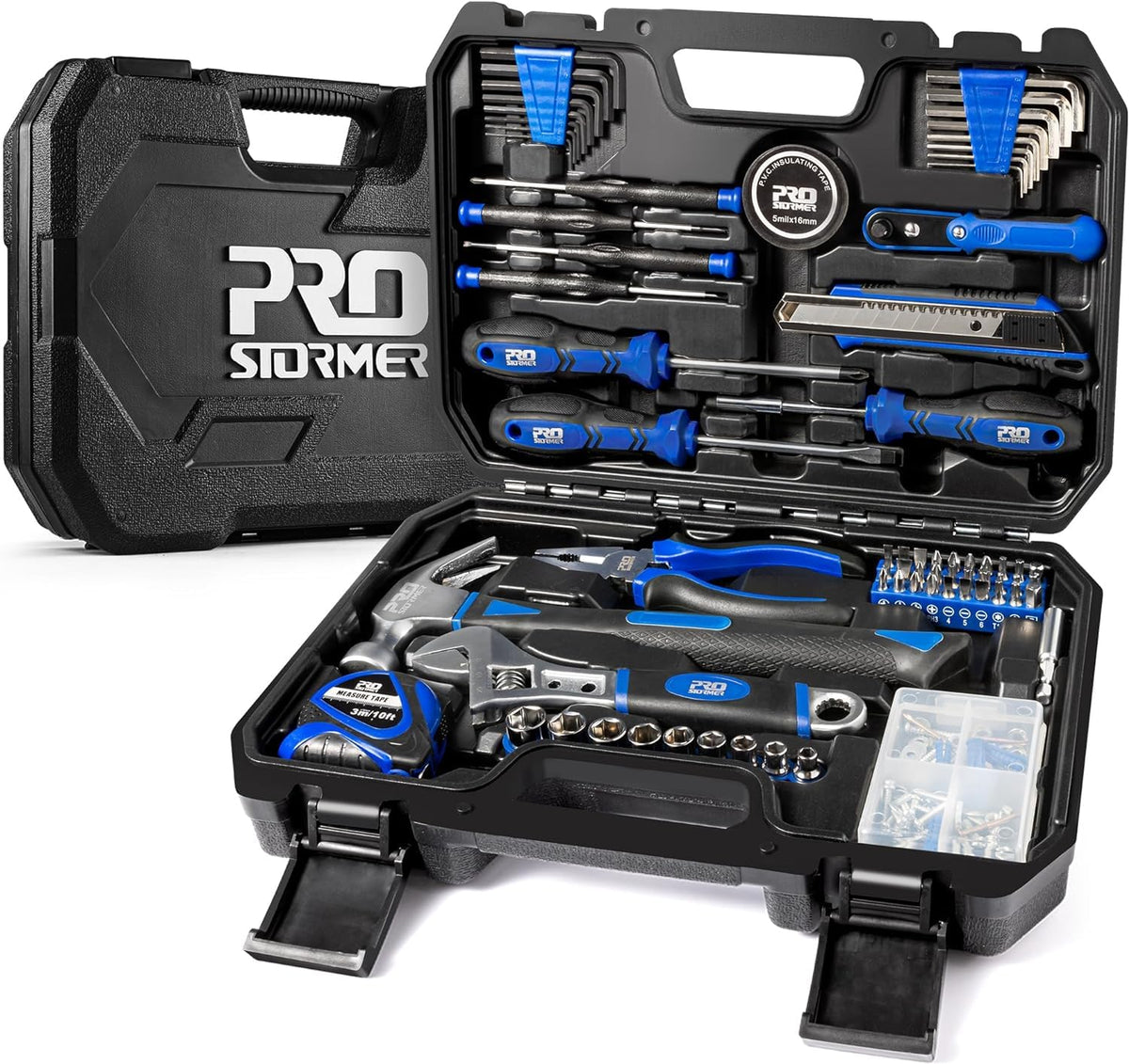 Prostormer 160-Piece Tool Set box shows organized storage for home projects.