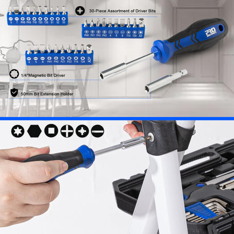Prostormer dual-head mini ratchet screwdriver with sockets.
