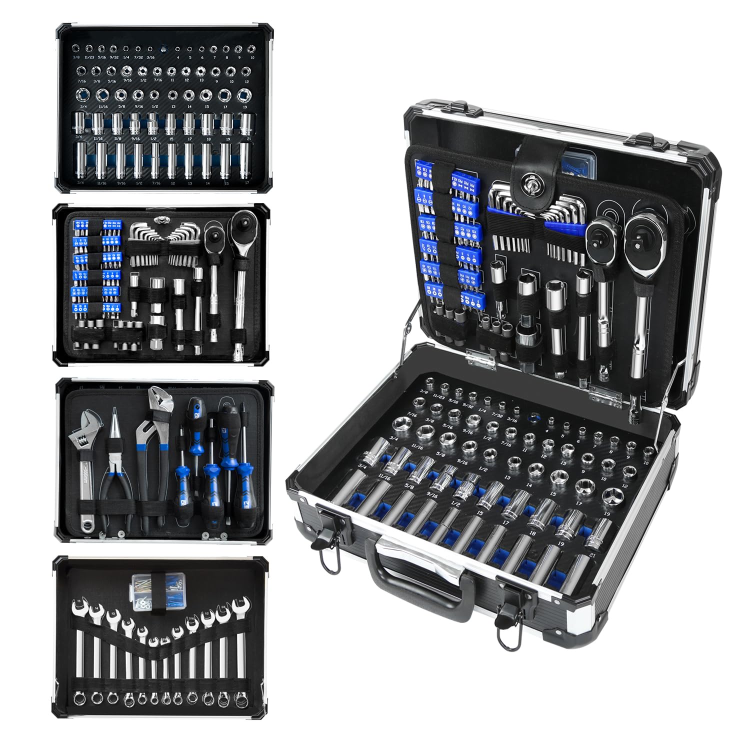 Prostormer 240-piece tool kit with aluminium toolbox for organized home repairs.