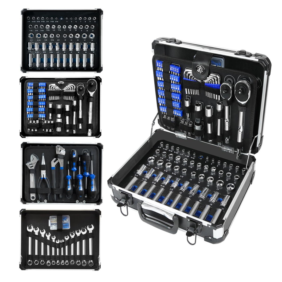 Prostormer 240-piece tool kit with aluminium toolbox for organized home repairs.