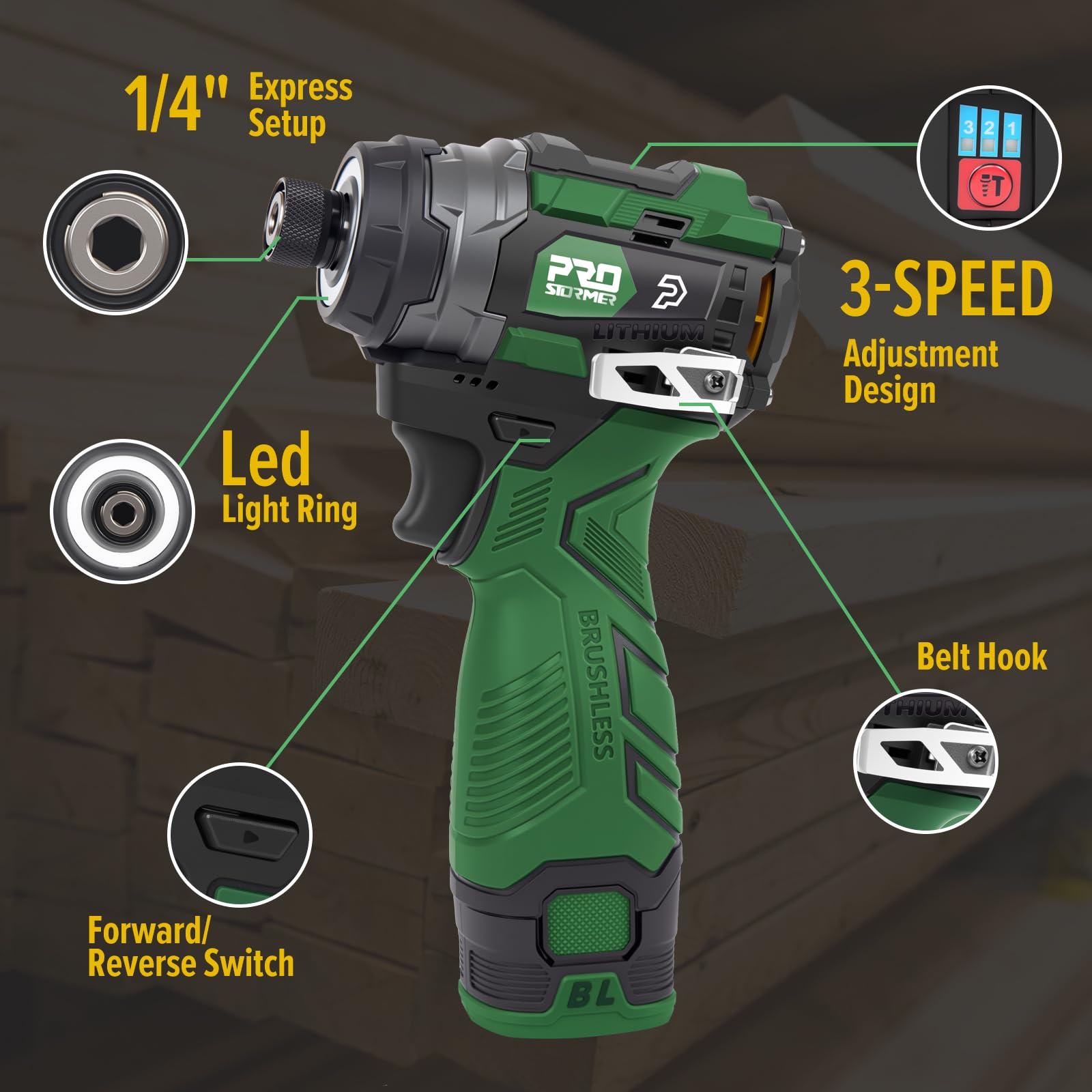 Prostormer impact driver offers 3-variable-speed control for versatile fastening.