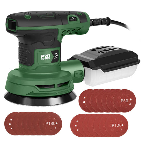Prostormer 5-Inch Random Orbital Sander front view showing compact design for smooth finishing