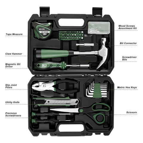 Prostormer 93-piece tool kit with pliers and tape measure for versatile gripping.