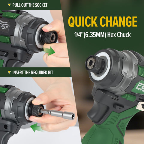 Prostormer all-in-one kit includes batteries, charger, and sockets.