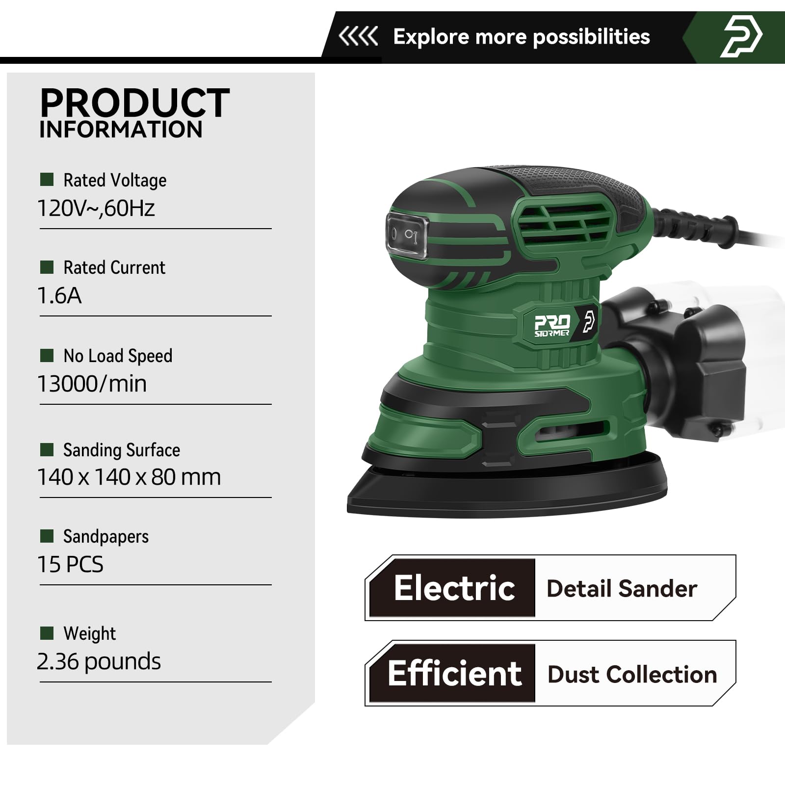 Prostormer Detail Sander side view highlighting compact, lightweight design