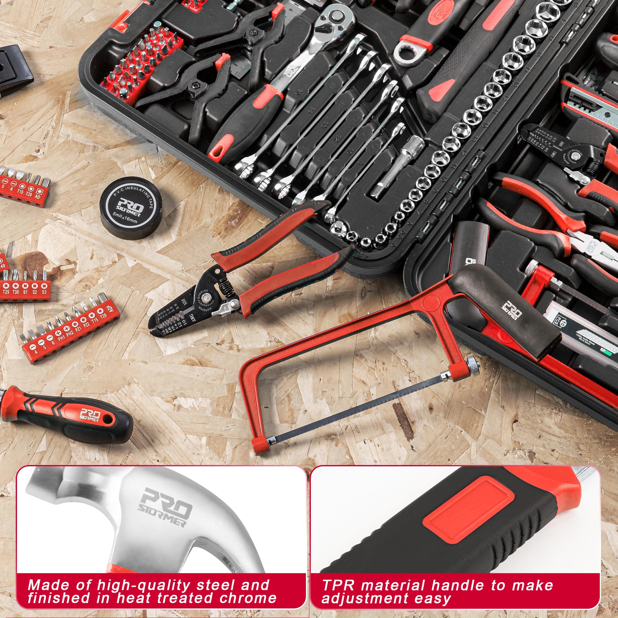 Prostormer magnetic level and wrenches for precise measurements.
