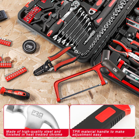 Prostormer magnetic level and wrenches for precise measurements.
