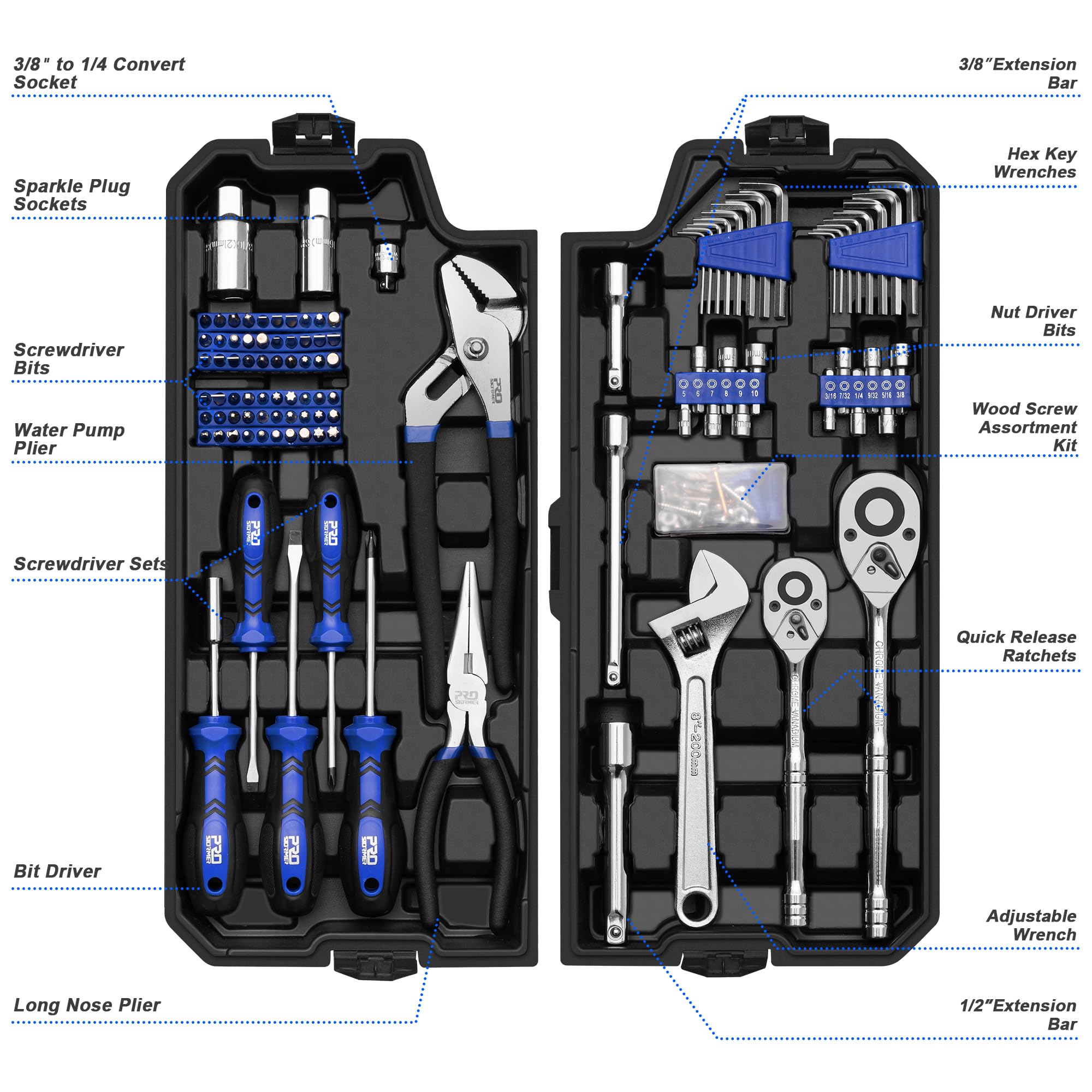Prostormer plastic storage toolbox case keeps tools organized and portable.