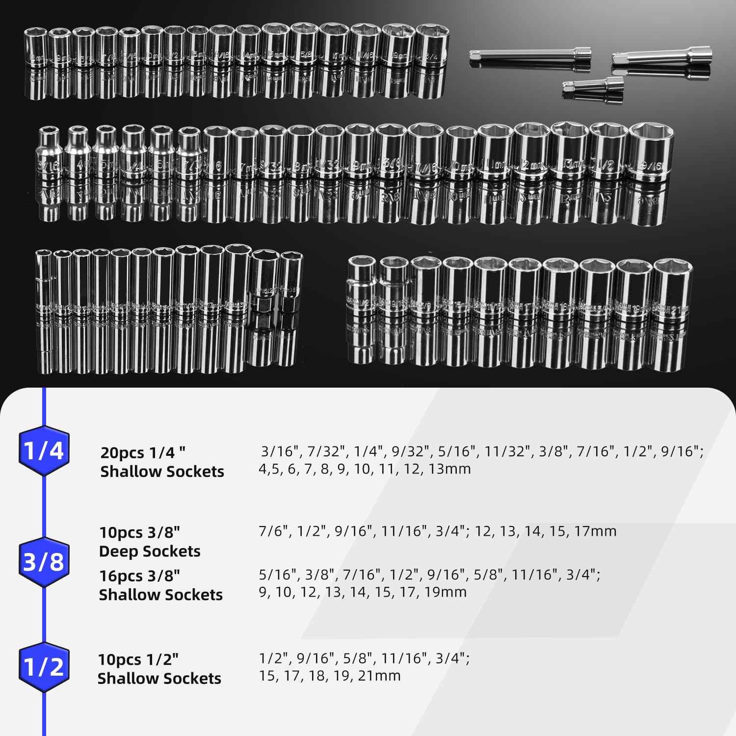 Prostormer socket wrench set in chrome-vanadium for durable torque.
