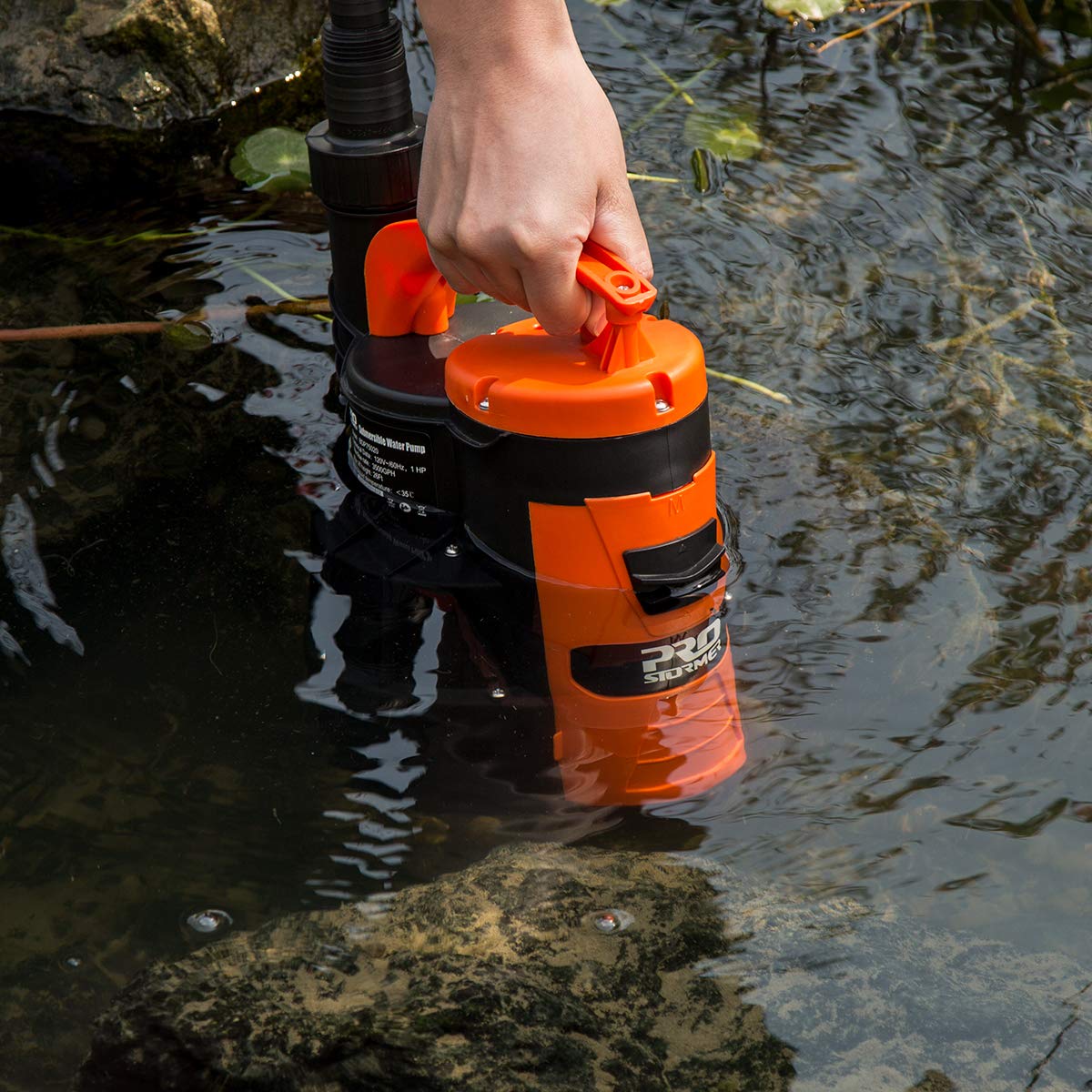 Prostormer sump pump side view shows compact, durable design.