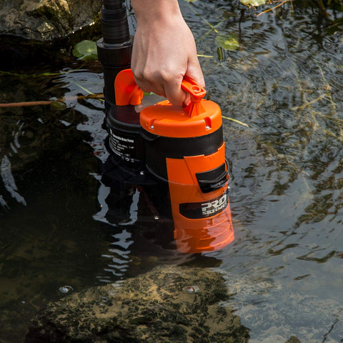 Prostormer sump pump side view shows compact, durable design.