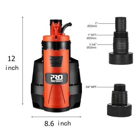 Prostormer sump pump showing auto/manual switch for mode control.