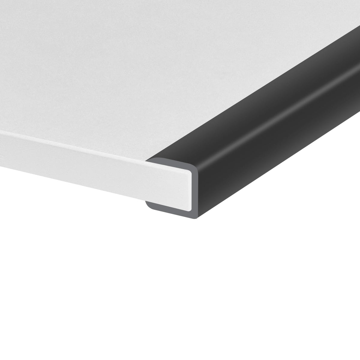 Protalwell rubber edge trim on a cabinet edge provides quick, self-adhesive protection.