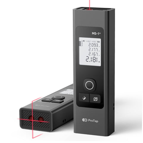 ProTap two-in-one laser measure with cross-line projection for efficient layouts.