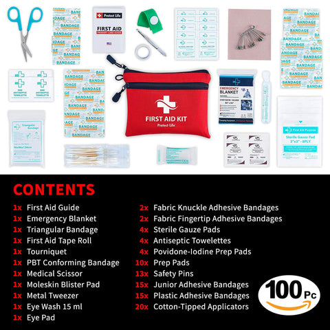 Protect Life survival kit on hiking backpack.