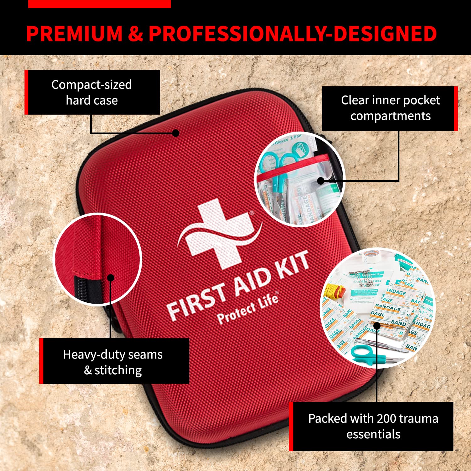 Protect Life Survival Kit travel-ready in the glove box for quick access.
