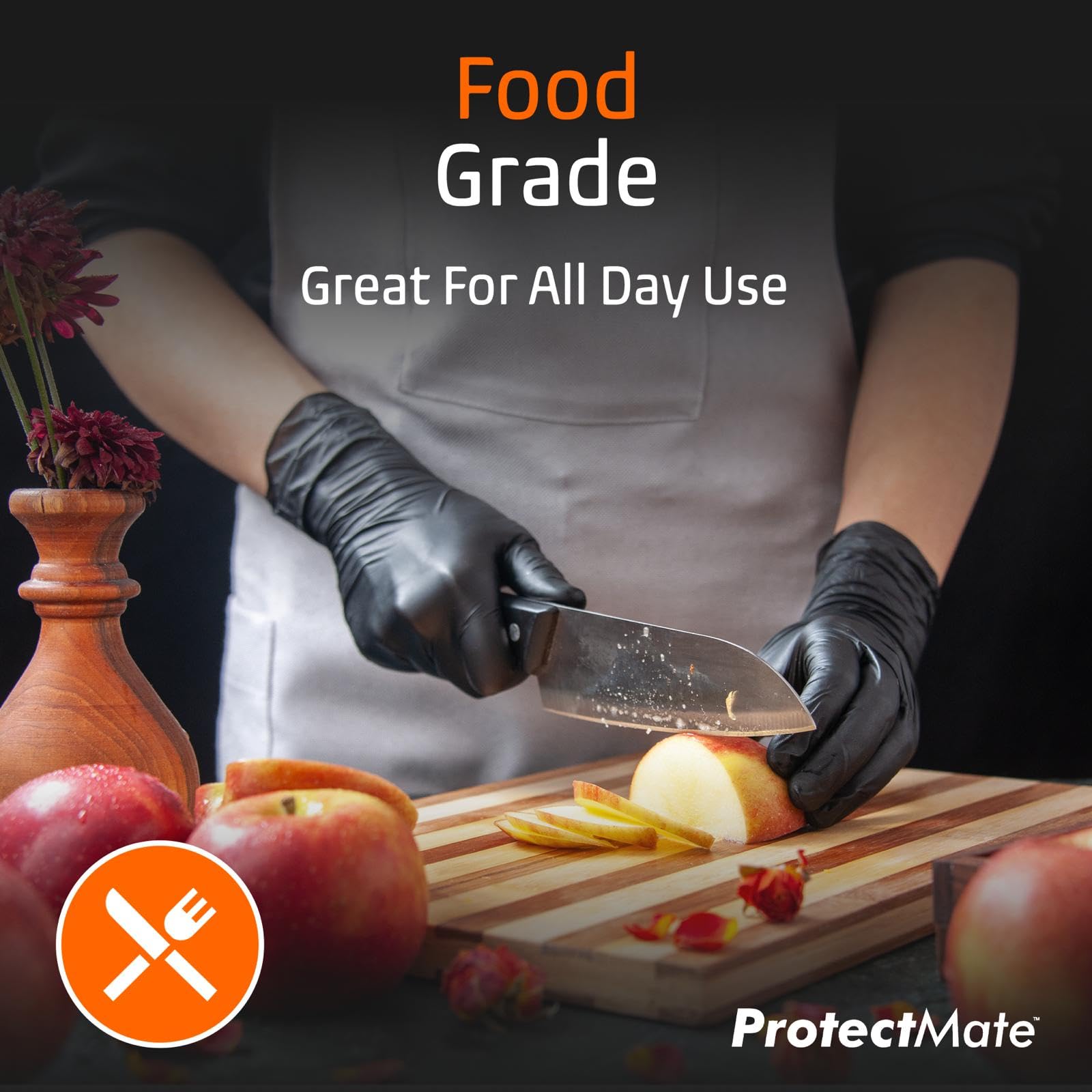 ProtectMate black nitrile gloves offering puncture resistance for busy kitchens
