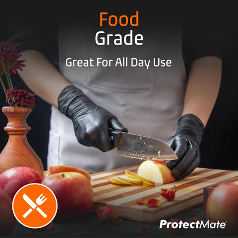 ProtectMate latex-free black nitrile gloves safe for latex-sensitive users