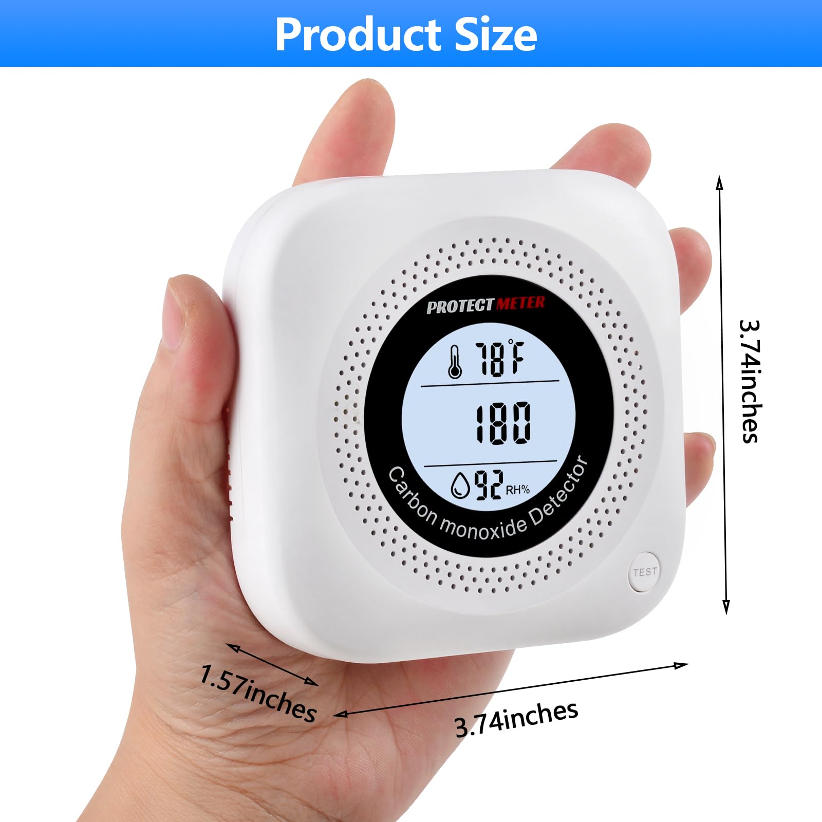PROTECTMETER 85dB Alarm for quick CO alerts.