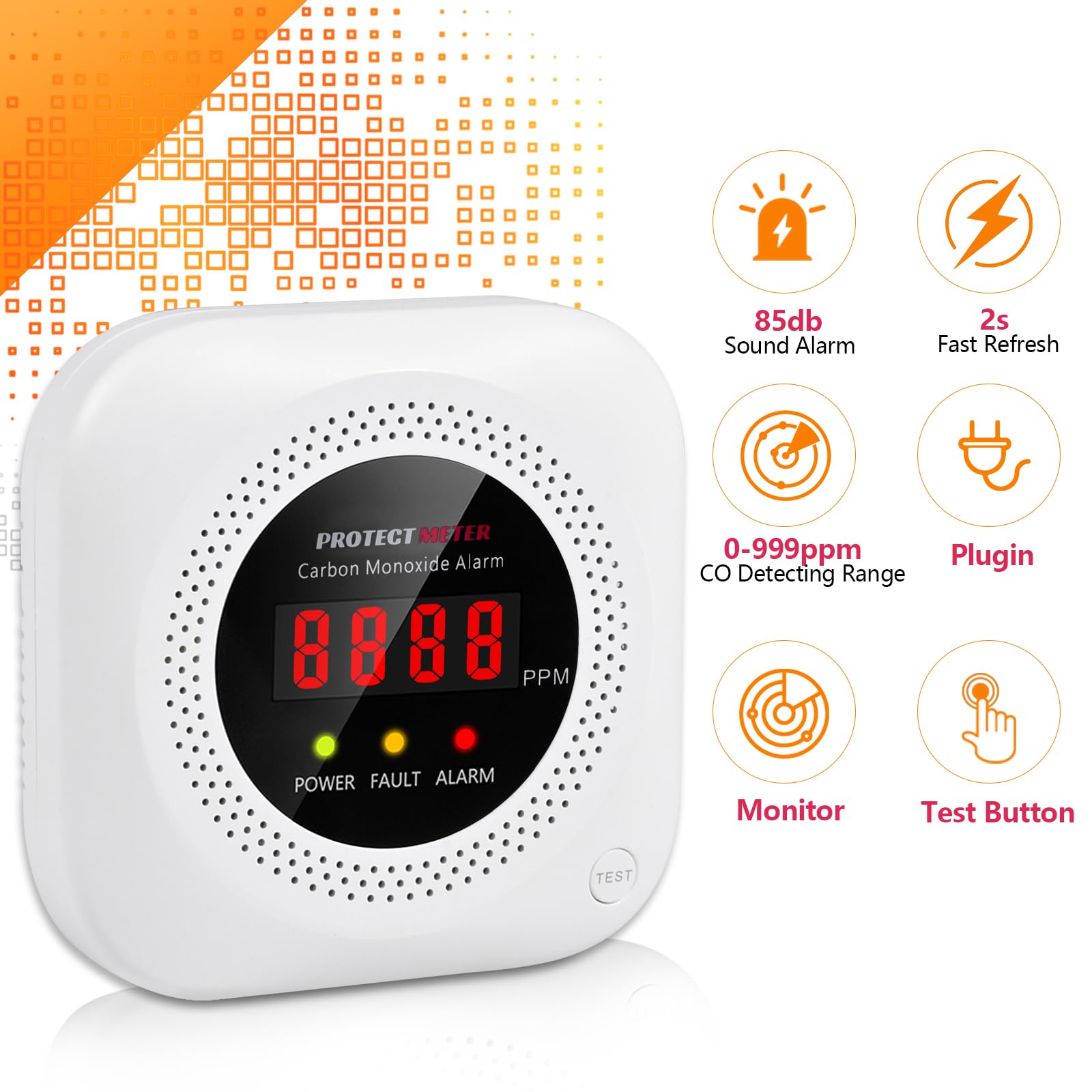 PROTECTMETER 85dB alarm provides quick CO alerts for safer spaces.