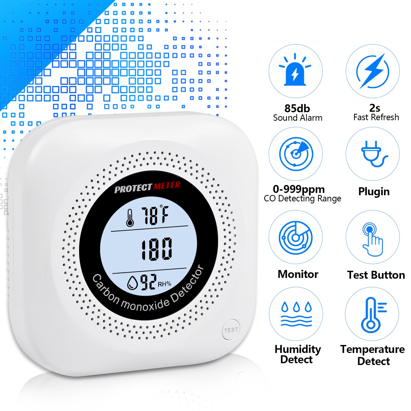 PROTECTMETER Real-Time CO Monitor for home, hotel and RV.