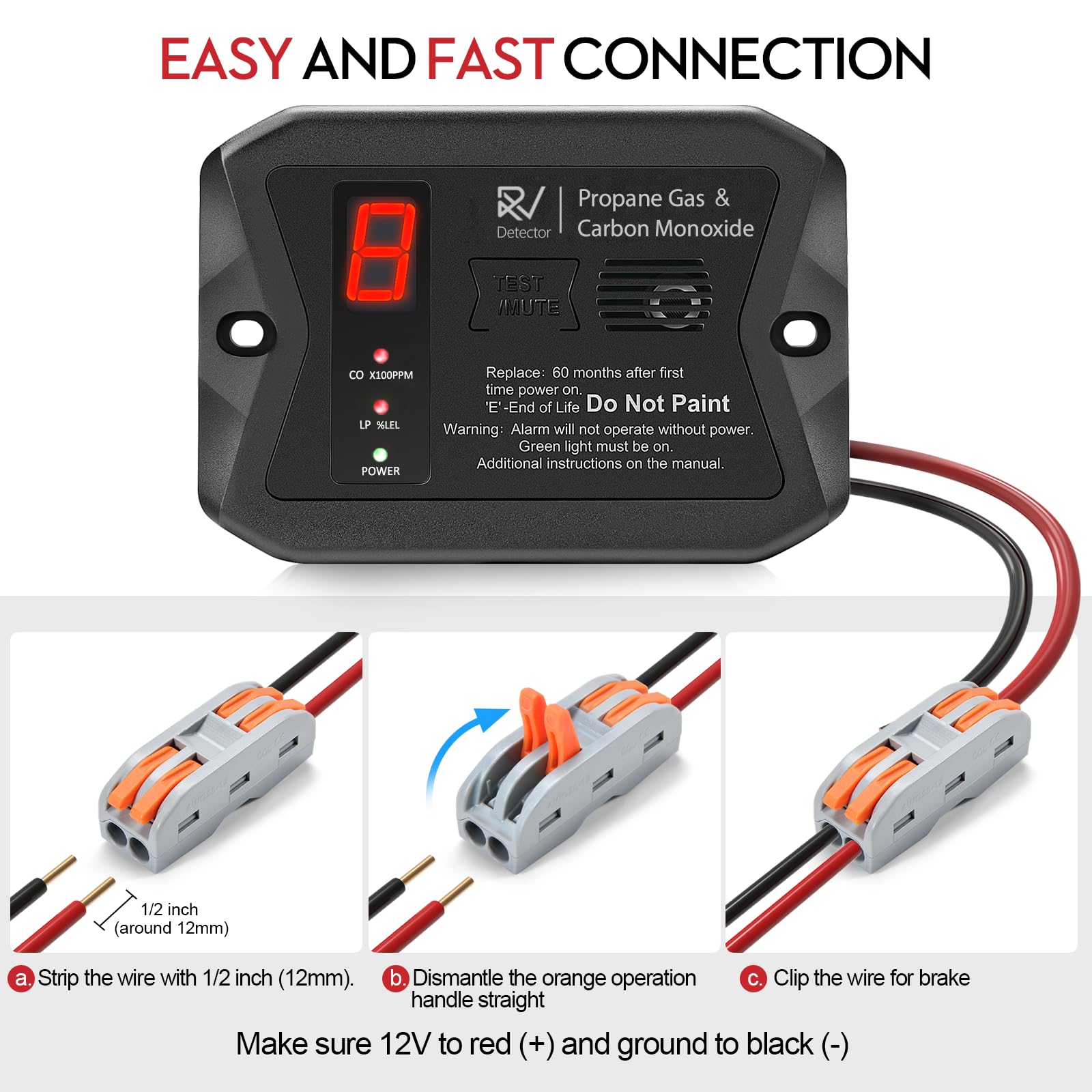 PROTECTMETER RV CO and propane sensor close-up highlighting fast response