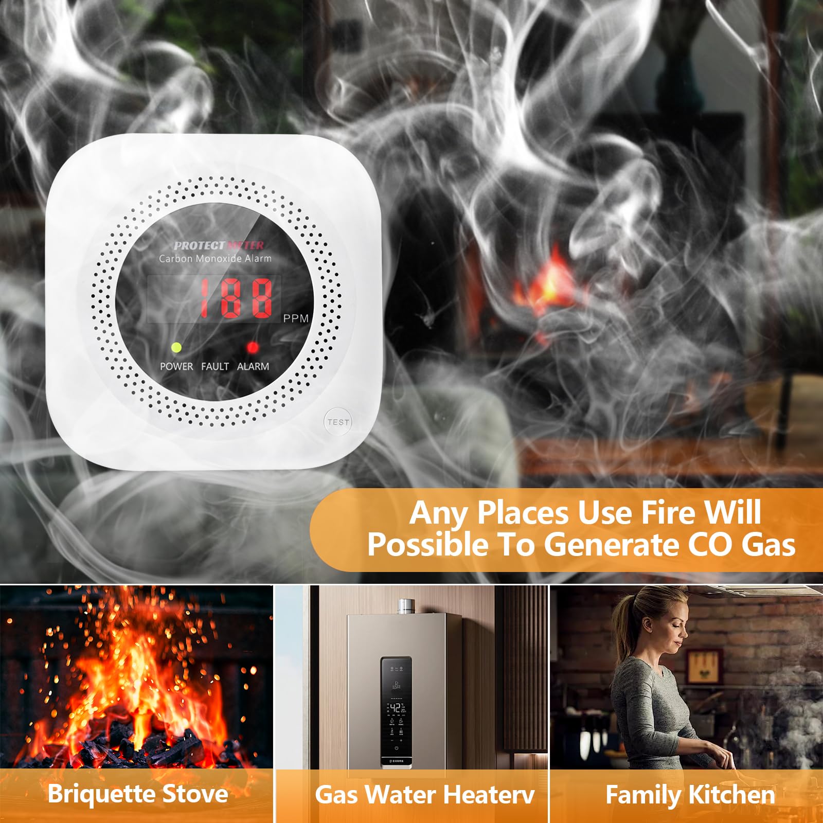 PROTECTMETER Temperature and Humidity Display shows current indoor conditions.