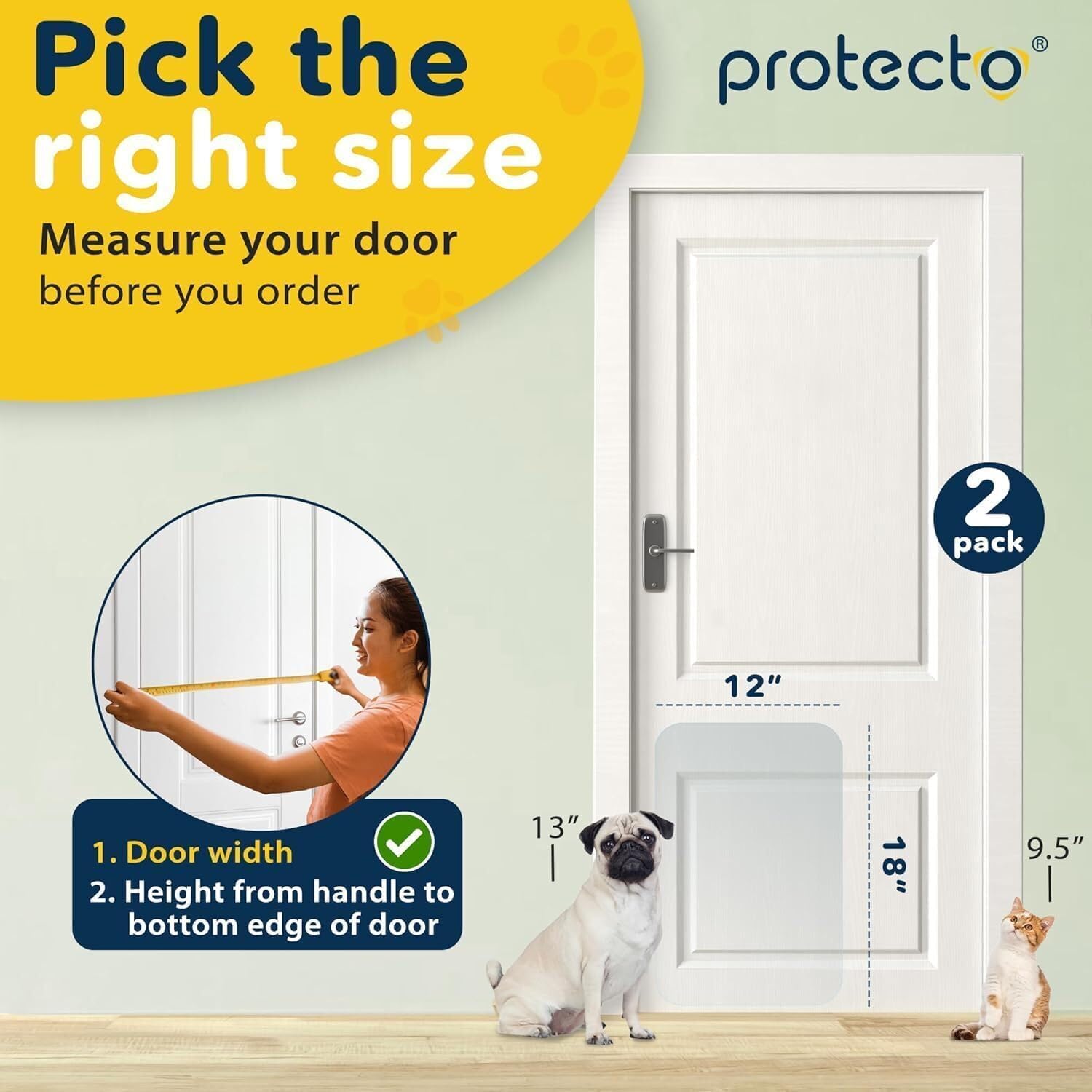 PROTECTO clear adhesive attachment demonstrating easy, mess-free door protection.