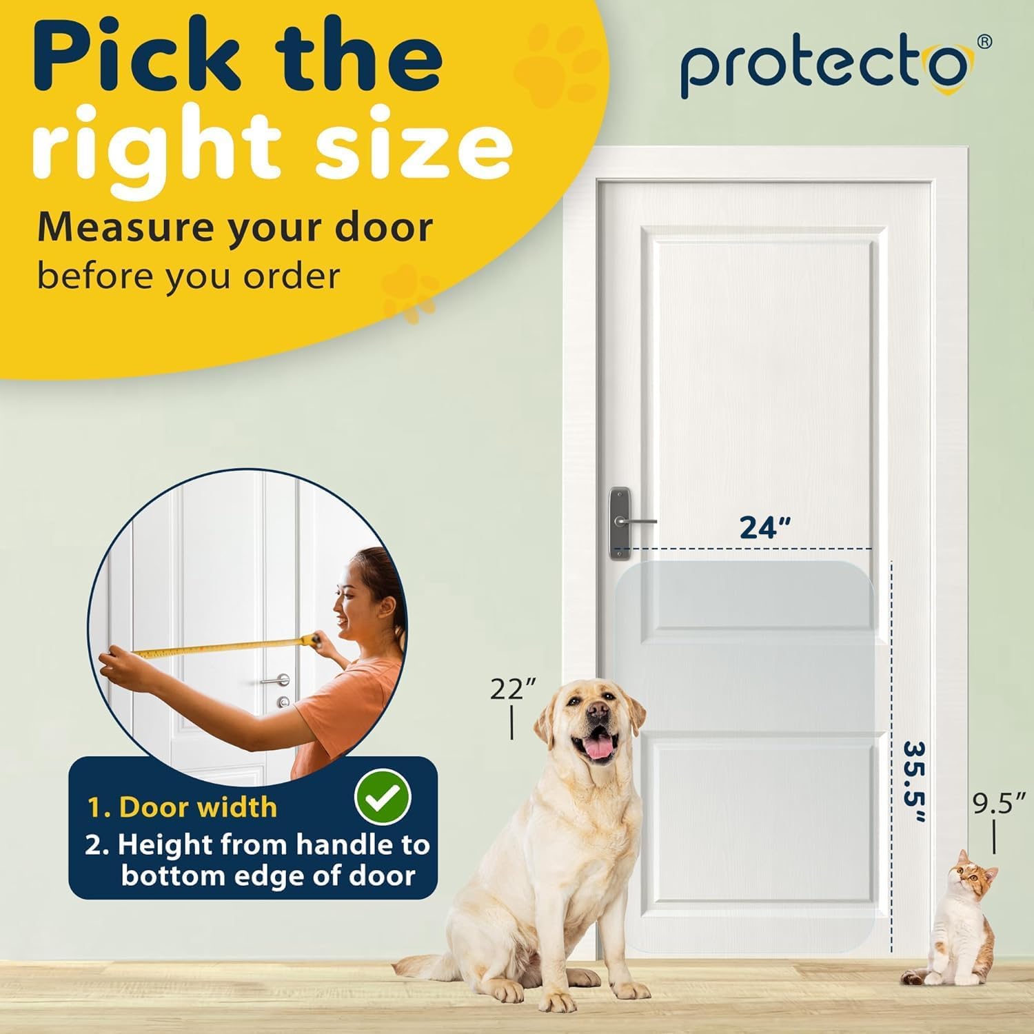 PROTECTO door protector with adhesive installation shown in close-up for quick DIY setup