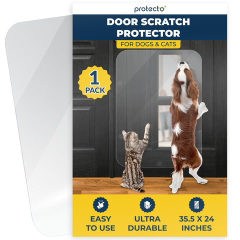 PROTECTO heavy-duty door protector on a door showing clear, discreet protection against pet scratches