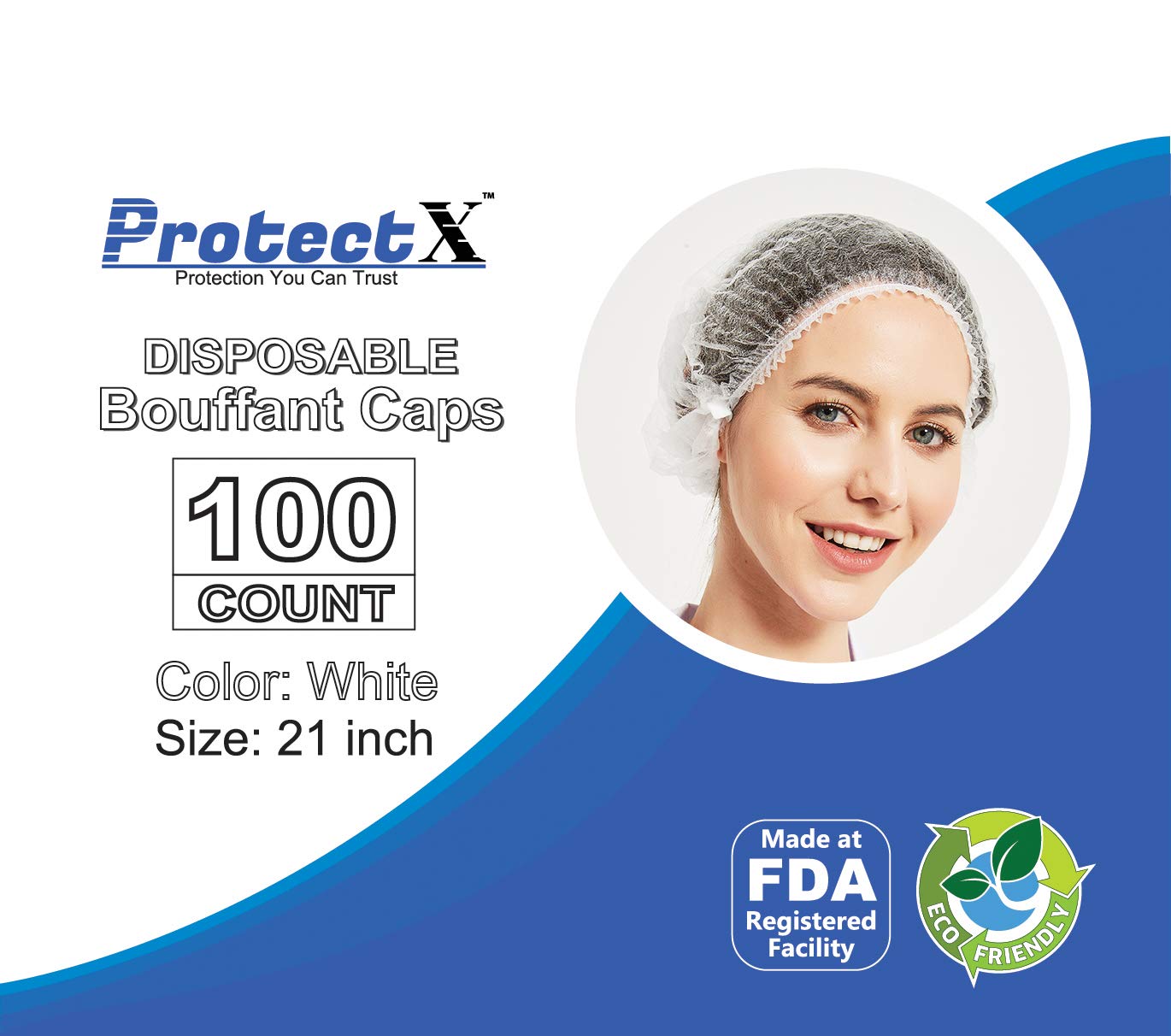 ProtectX 21-inch bouffant cap offers roomy fit for moderate-length hair.