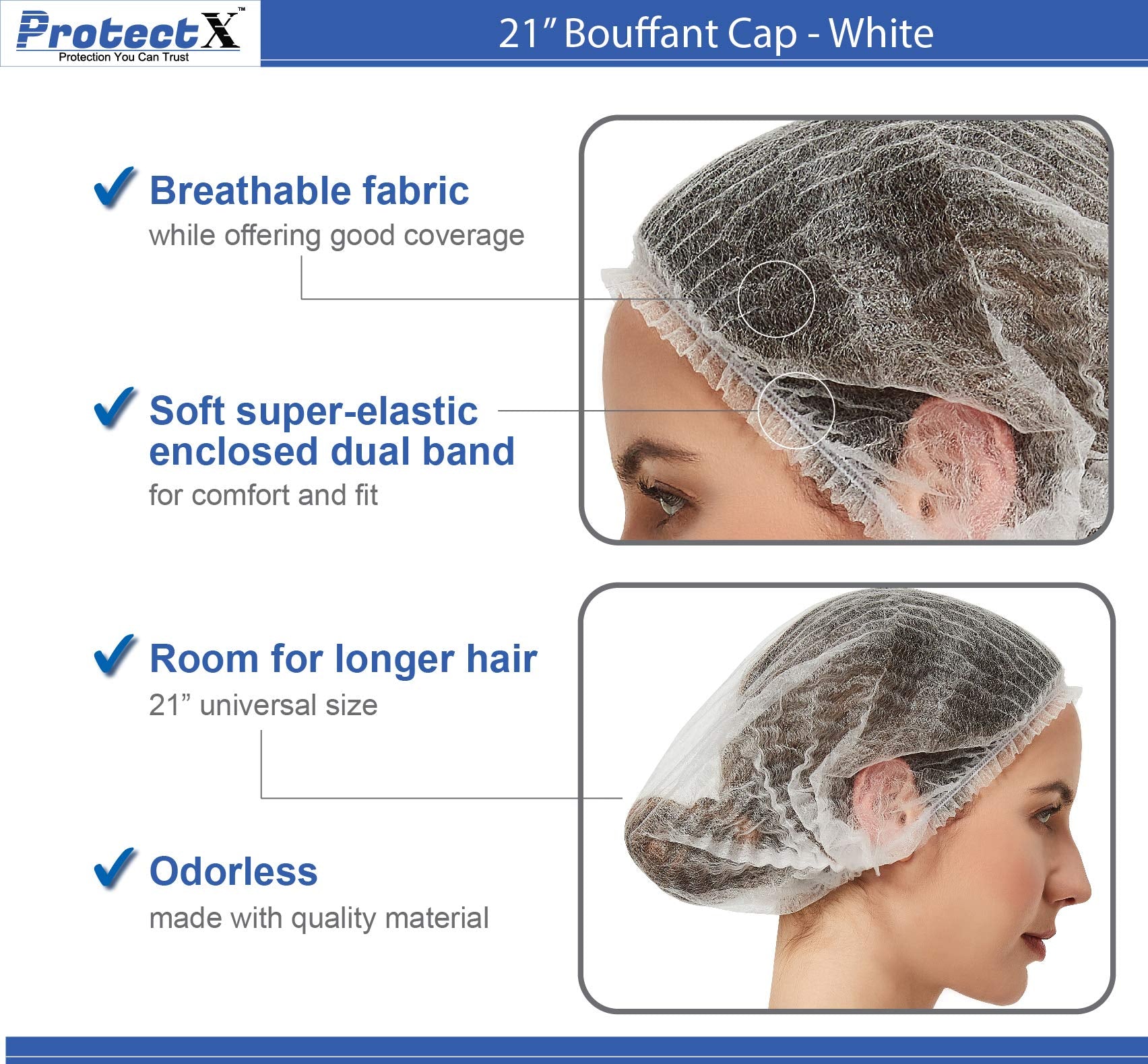 ProtectX eight-color bouffant caps showcase versatile color options for teams.