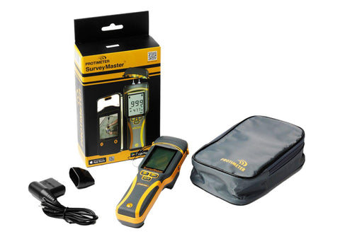 Protimeter Surveymaster non-invasive mode demo for surface moisture checks without contact.