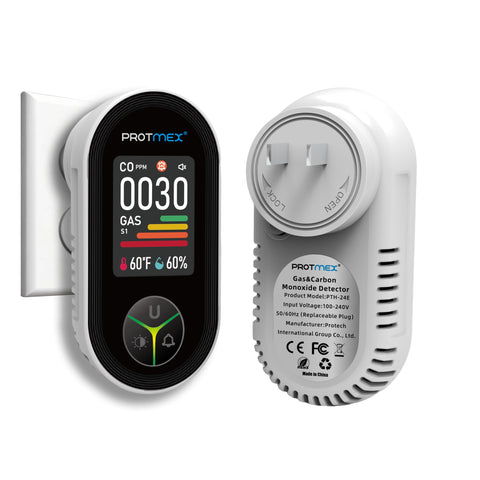 Protmex 4-in-1 CO detector with large LCD shows clear readings for quick awareness.