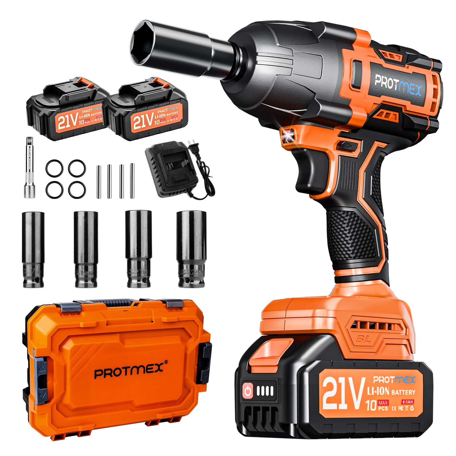 Protmex cordless impact wrench in use delivering strong torque for automotive work.