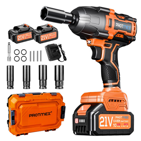 Protmex cordless impact wrench in use delivering strong torque for automotive work.
