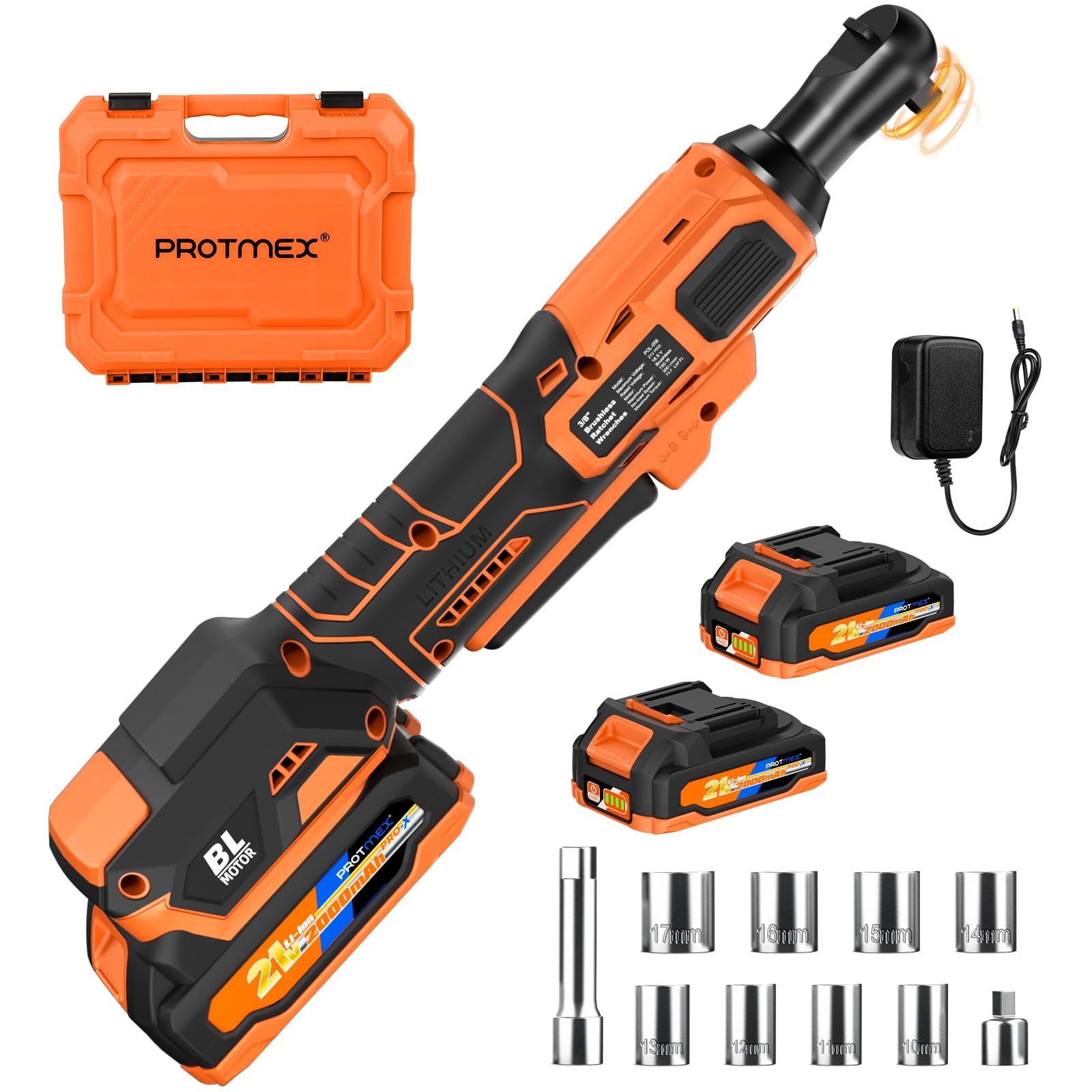 Protmex cordless ratchet wrench with 3/8 inch drive for tight spaces