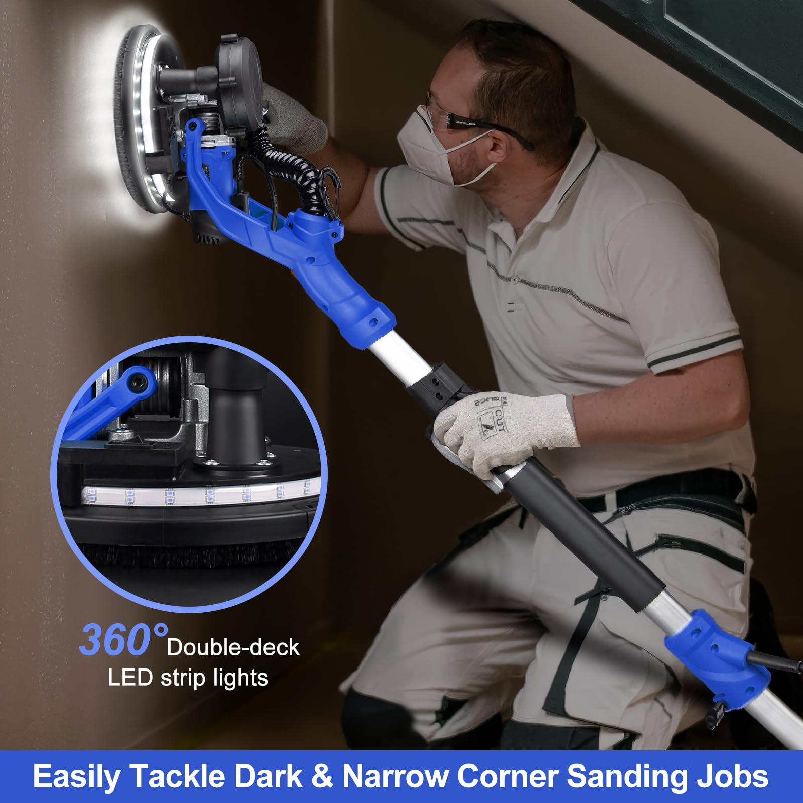 360 degree LED light on Protmex sander for better visibility