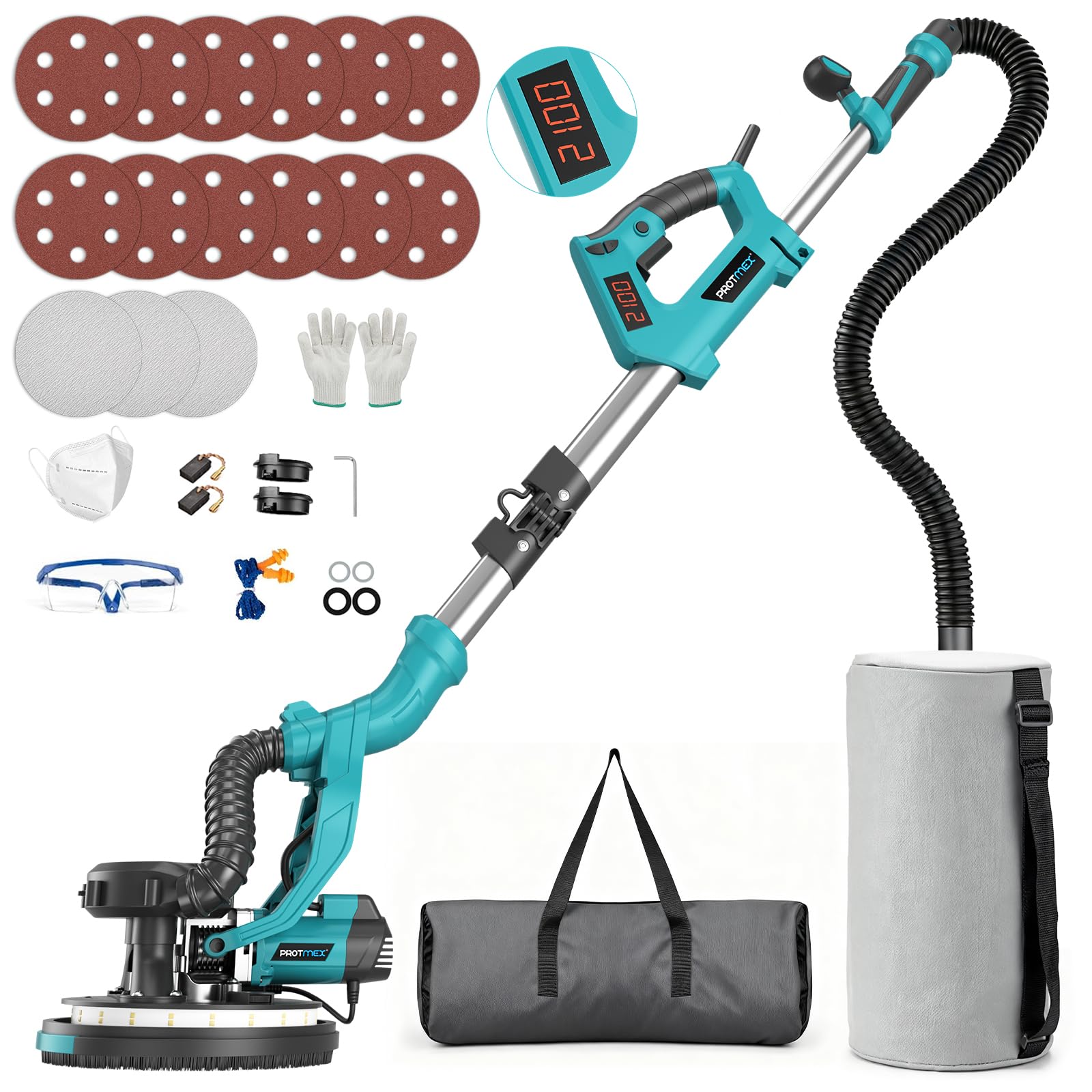 Protmex drywall sander with vacuum dust collector for a cleaner worksite